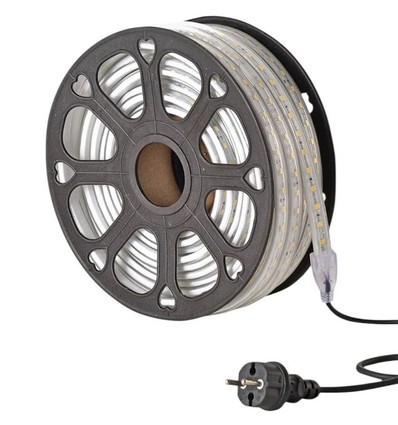 50m arbetsbelysning LED-strip - 230V, IP65, 1500 lm/m, 12W/m, 4000K, Byggbelysning