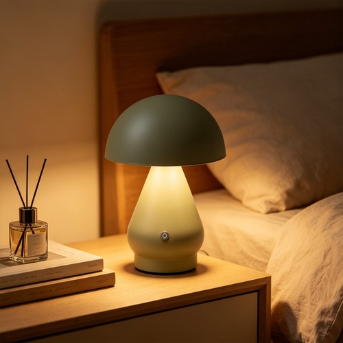 Laddningsbar LED-bordslampa - Grön, Ø15cm, 22cm hög, touch-dimbar, 3i1, IP20 inomhus