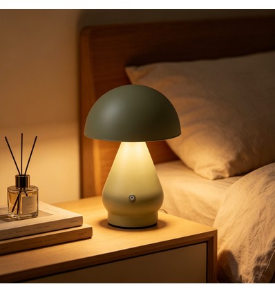 Laddningsbar LED-bordslampa - Grön, Ø15cm, 22cm hög, touch-dimbar, 3i1, IP20 inomhus