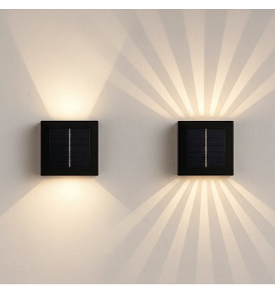 Solcells-vägglampa med justerbar ljuseffekt - IP54, svart, roterbar, fyrkantig, skymningssensor