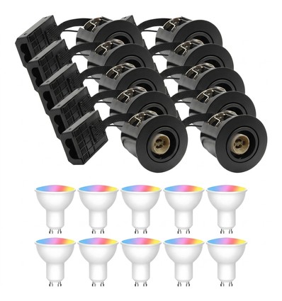 10-pack Wifi downlight Inno88 - Inkl. Smart Home GU10-lampor, svart, IP44, godkänd för isolering