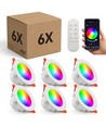 6-pack RGB+CCT Smart Home downlight - 5W LED, Bluetooth, fjärrkontroll, funkar med Google Home och Alexa