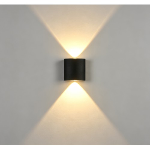 2W vägglampa - IP65, svart, upp/ner, utomhus, inkl. ljuskälla