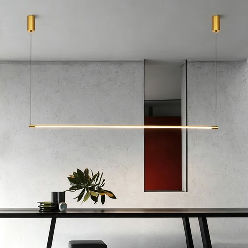 Guld matbordslampa 126cm - 18W LED, 2800K, inkl. vajerupphäng