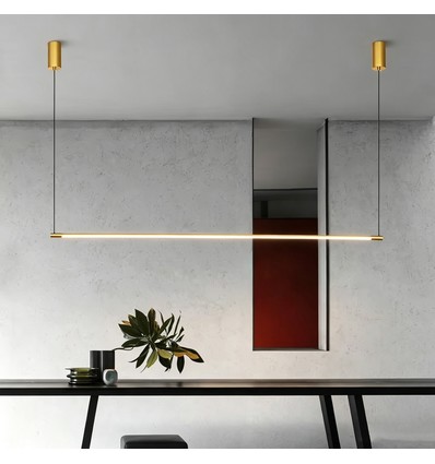 Guld matbordslampa 126cm - 18W LED, 2800K, inkl. vajerupphäng