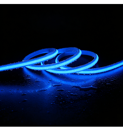 5m 9W/m Blå Slim COB strip - 230V, IP67 vattentät, 296 LED, kan klippas var 10:e cm