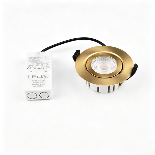 7W RA96 CCT + DimToWarm infälld spotlight för isolering - dimbar, Hål: Ø6,8 cm, Mått: Ø9,3 cm, guld