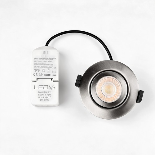 7W RA96 CCT + DimToWarm downlight för isolering - Dimbar, Hål: Ø6,8 cm, Mått: Ø9,3 cm, borstat stål