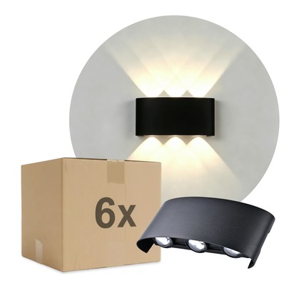 6-pack 6W CURVE vägglampa - IP65, svart, upp/ner, utomhus, inkl. ljuskälla