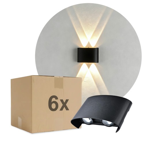 6-pack 4W CURVE vägglampa - IP65, svart, upp/ner, utomhus, inkl. ljuskälla