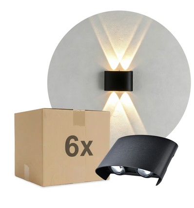 6-pack 4W CURVE vägglampa - IP65, svart, upp/ner, utomhus, inkl. ljuskälla