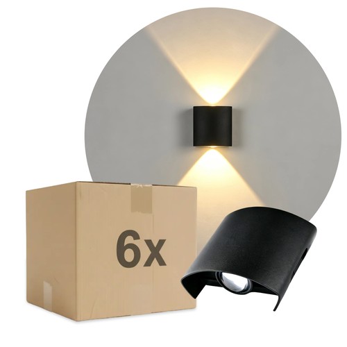 6-pack 2W CURVE vägglampa - IP65, svart, upp/ner, utomhus, inkl. ljuskälla