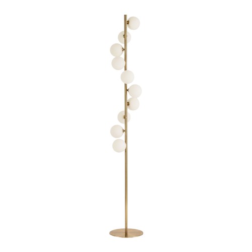 Denia 10xG9 golvlampa mässing/vit - 160cm, vitt frostat glas, utan ljuskälla