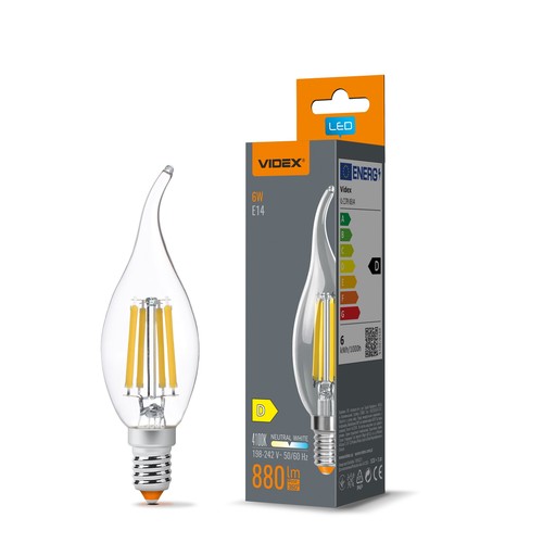E14 6W LED kronljus filament - C37, neutralvit