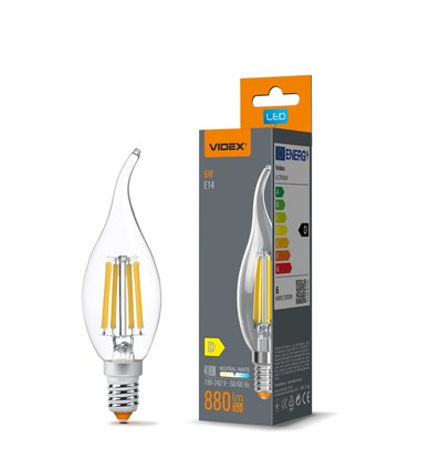 E14 6W LED kronljus filament - C37, neutralvit