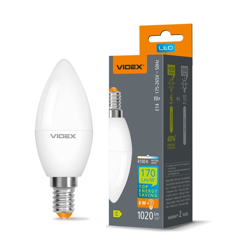 E14 6W LED-kronljuslampa - C37, neutralvit
