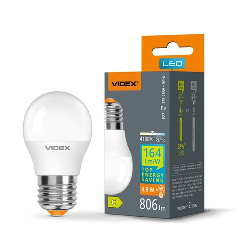 E27 4,9W LED-kronljuslampa - G45, neutralvit