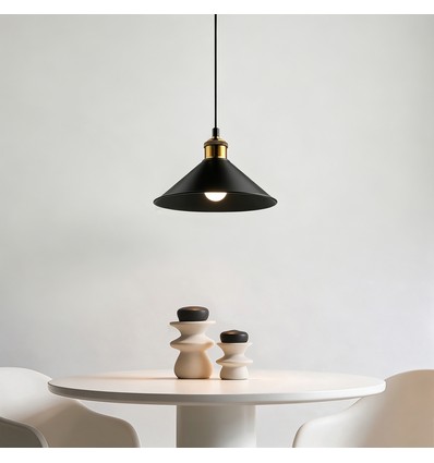 Svart Ø22cm pendellampa - E27 sockel, 2m sladd, svart/mässing