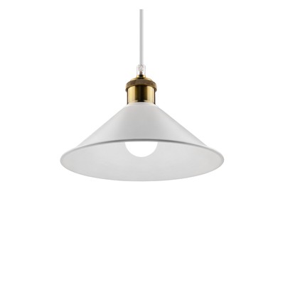 Vit Ø22cm pendellampa - E27 sockel, 2m sladd, vit/mässing