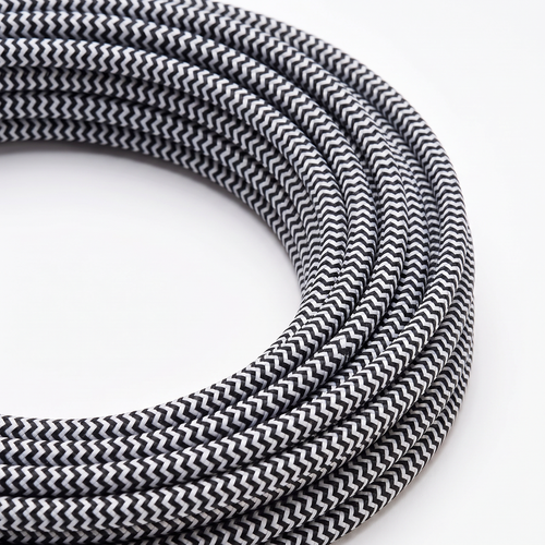 5m Textilkabel 2x0,75 mm² - 230V, svart/vit randig