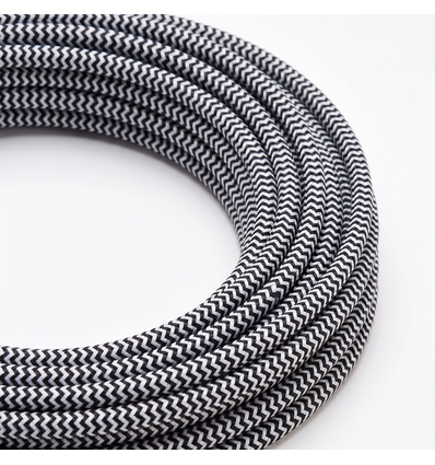 5m Textilkabel 2x0,75 mm² - 230V, svart/vit randig