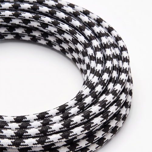 5m Textilkabel 2x0.75 mm², textil - 230V, svart/vit-rutig