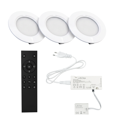 3 st. Reco68 möbelspot dimbar, mattvit - Välj RF/WiFi/Zigbee strömförsörjning (fjärrkontroll ingår)