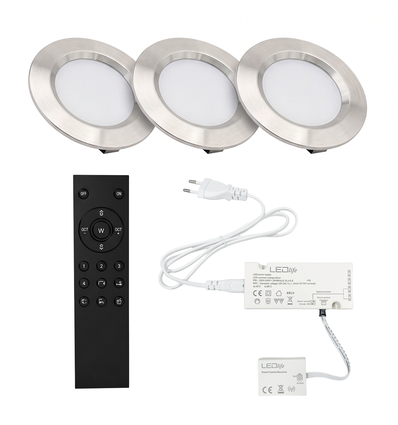 3 st. Reco68 möbelspot dimbar, borstat stål - Välj RF/WiFi/Zigbee strömförsörjning (fjärrkontroll ingår)