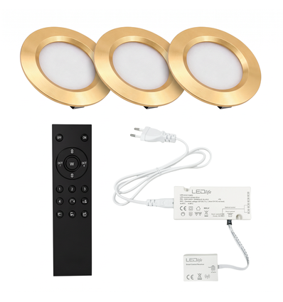 3 st. Reco68 möbelspot dimbar, guld - Välj RF/WiFi/Zigbee strömförsörjning (fjärrkontroll ingår)