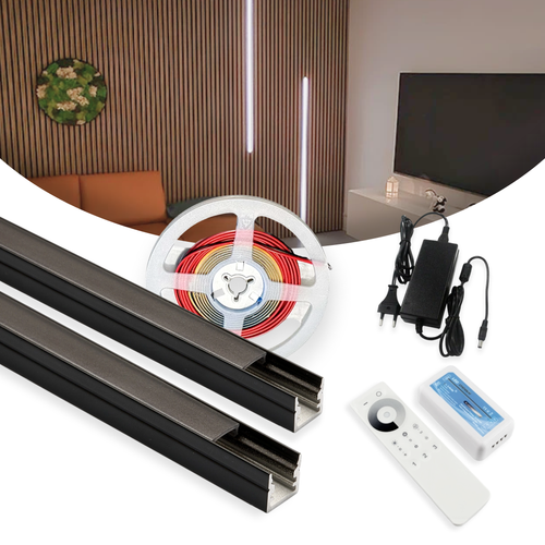 120cm LED Akustikpanel-set, svart - 2 st. CCT LED-strips m. 60W strömförsörjning - Välj WiFi eller RF