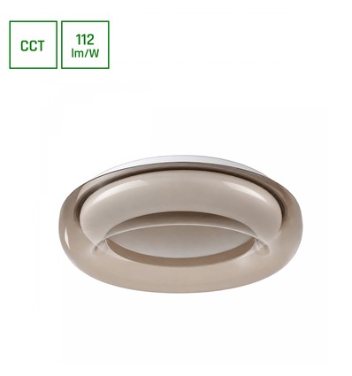 AURA taklampa m. fjärrkontroll - Rökfärgad glaskant hög, dimbar, Ø40cm, 24W, 3 ljusfärger