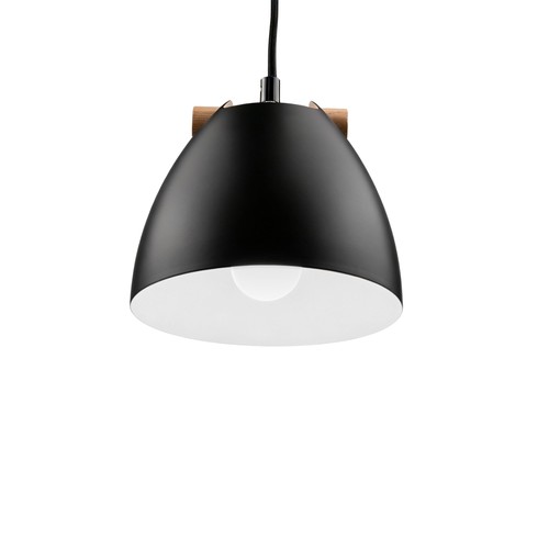 HOLM Svart Ø16cm pendel - E27 sockel, 2m sladd, metall / trä