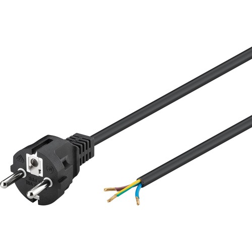 2 meter strömkabel - 250V, IP20 inomhus, Svart, Schuko-kontakt och kabeländhylsor för sammankoppling, 16A