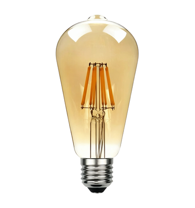 E27 6W LED-filamentlampa - ST64, 800lm, amber glas, 2700K, varmvit