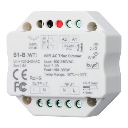 LEDlife rWave infälld dimmer - Tuya/SmartLife, RF+Wifi, 200W LED-dimmer