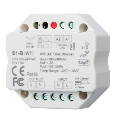 LEDlife rWave infälld dimmer - Tuya/SmartLife, RF+Wifi, 200W LED-dimmer