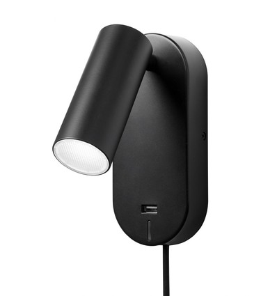 EGO LED Vägglampa med USB och Touch dimmer, 4,5W, Nielsen Light - svart