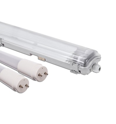 120cm Armatur + 2x LED-lysör T8 - IP65, genomkopplad