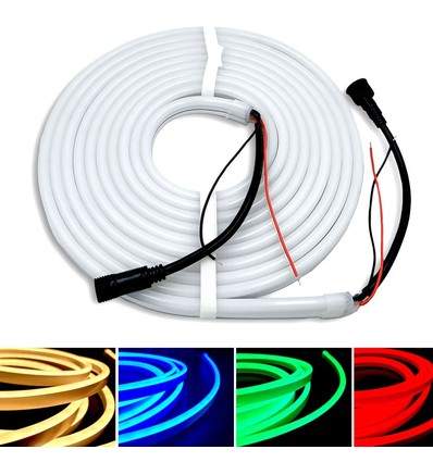 5m 16W/m RGB+WW Neon flex strip - 24V DC, IP65, 72 LED per m, kan kapas var 10:e cm