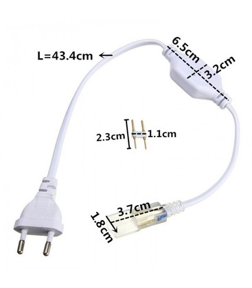 Måttagning och specifikationer för kontakt och anslutning till vattentät LED-strip.