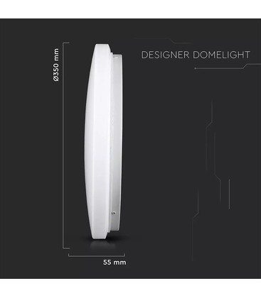 Måttskiss som visar diameter och dimensioner för en rund LED-taklampa.