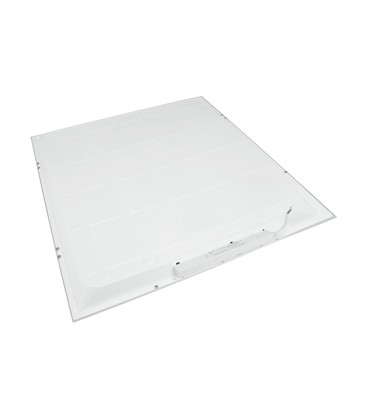 Närbild på en 36W 60x60 LED-panel med vit ram som visar den tunna konstruktionen.