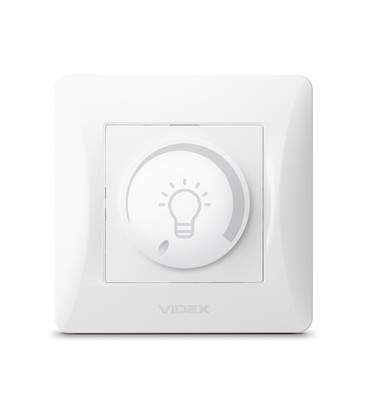 Vit LED-dimmer för montering i europadosa, lämplig för styrning av badrumsbelysning.