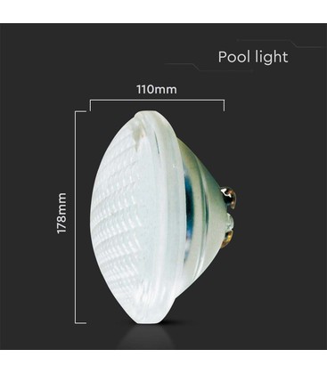 Måttspecifikationer för PAR56 LED-poollampa för kontroll av passform i befintligt system.